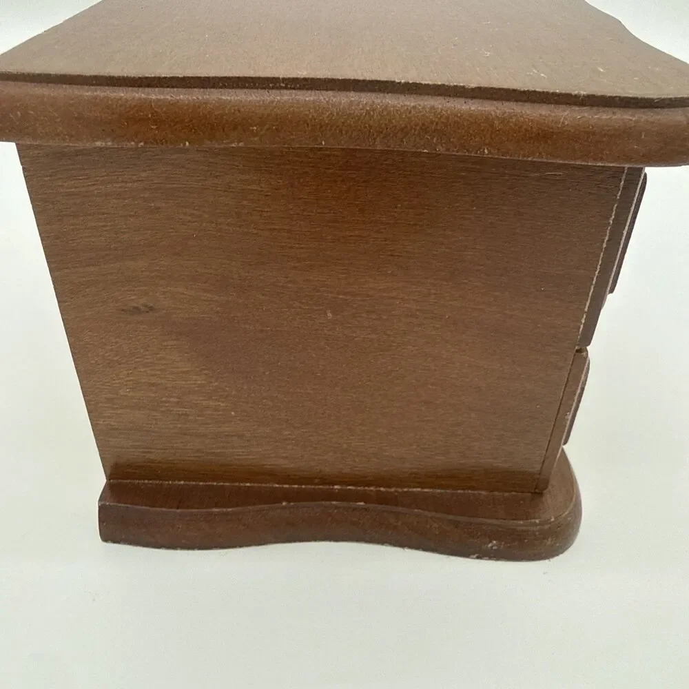 Vintage Wooden Mini Jewelry Box Drawer Flip Top Storage Felt Lined